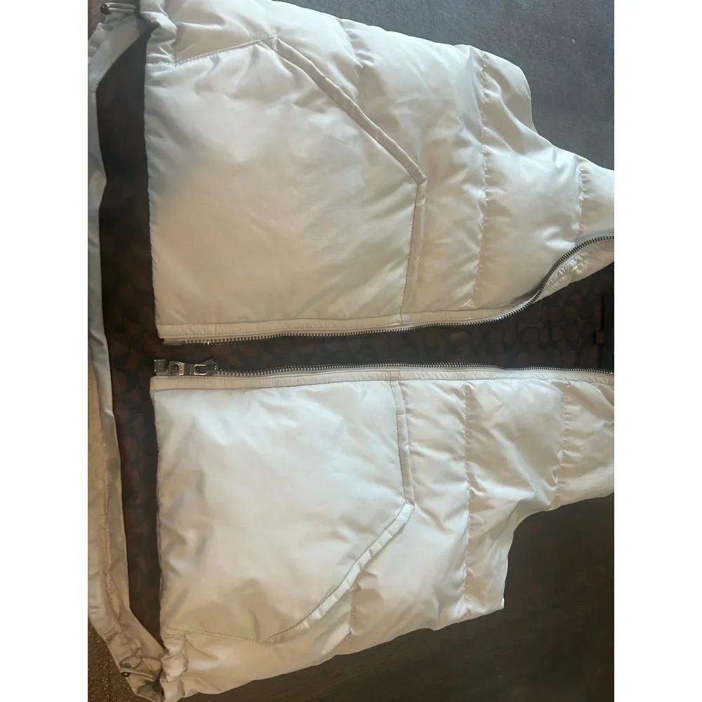 Coach Signature Puffer Vest Women's Hooded Full Zip Logo Lined